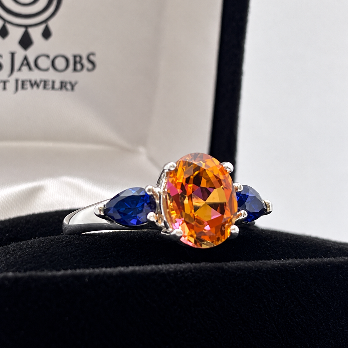 4.5ctw Sunrise Topaz & Blue Sapphire Three Stone Ring