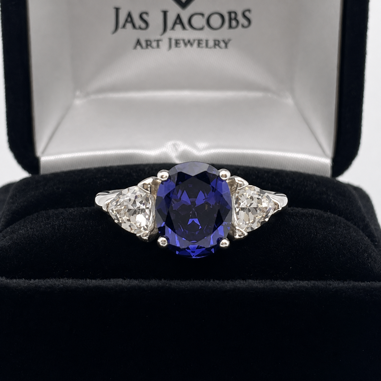 4ctw Oval Cut Tanzanite & White Sapphire Art Deco Ring
