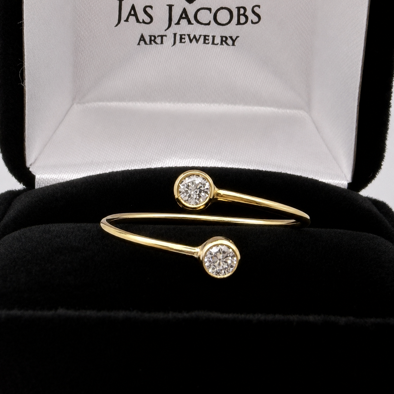 14K/20 Yellow Gold Filled Adjustable Cubic Zirconia Open Ring – Minimalist Double Bezel Set CZ Wrap Ring for Women