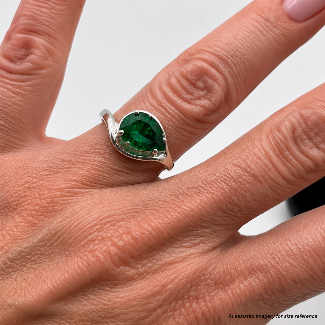 Pear Cut Emerald Ring Side Set Green Teardrop Gemstone Ring | Handmade Fine Jewelry