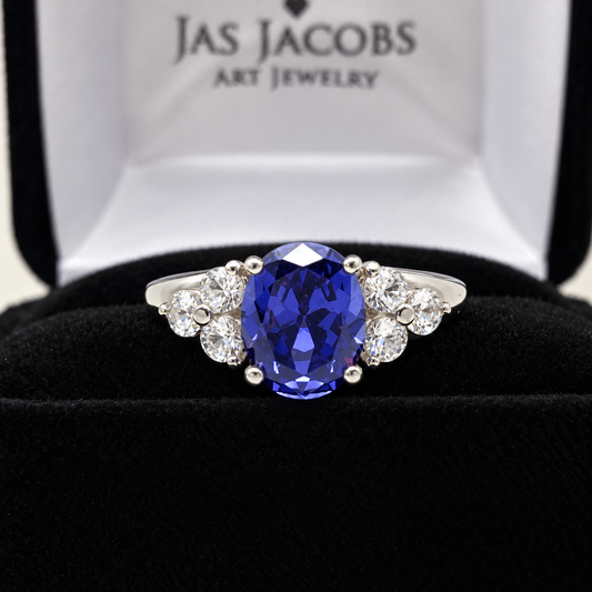 4ct Oval Tanzanite & White Sapphire Ring in Sterling Silver