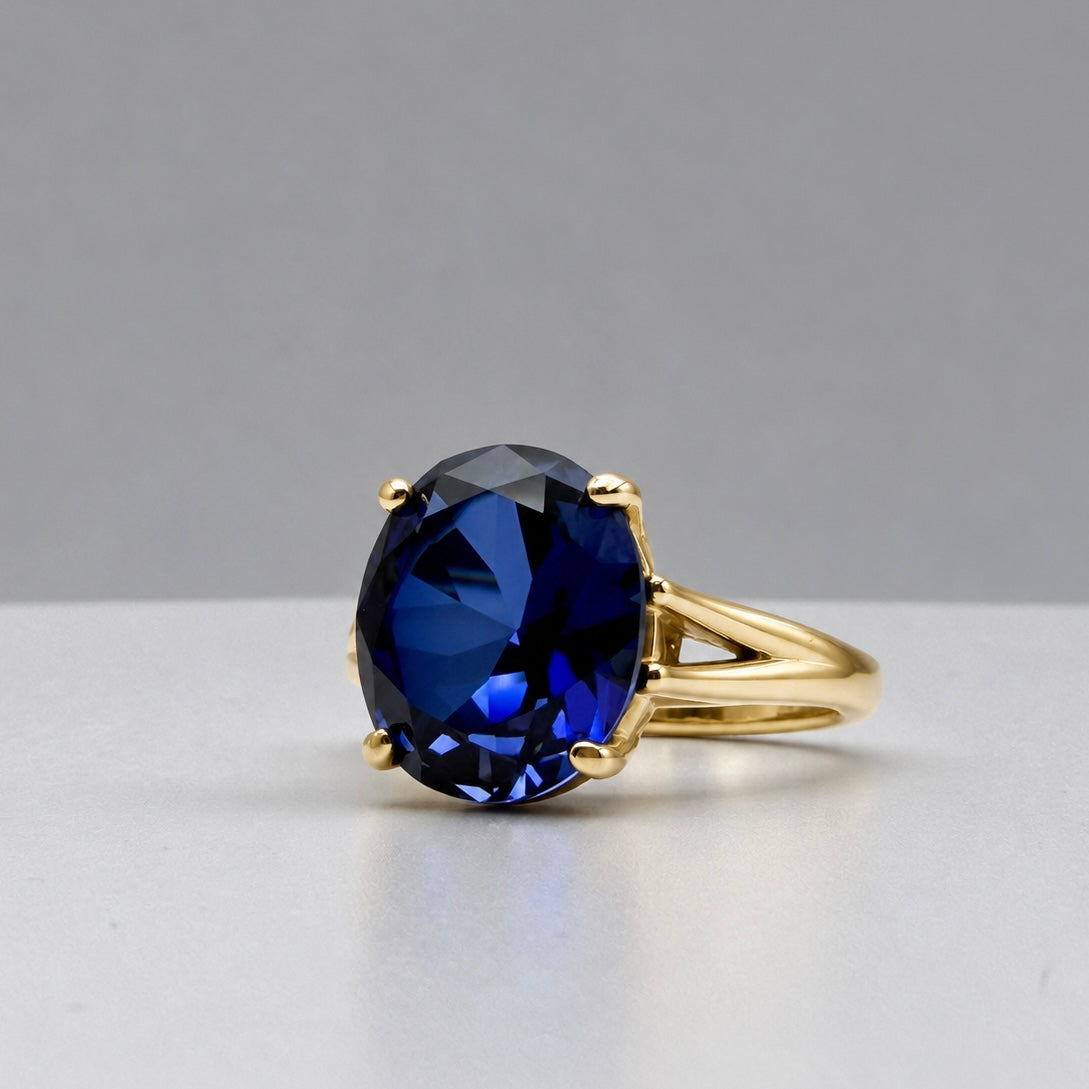 5ct Oval Cut Blue Sapphire Split Shank Ring