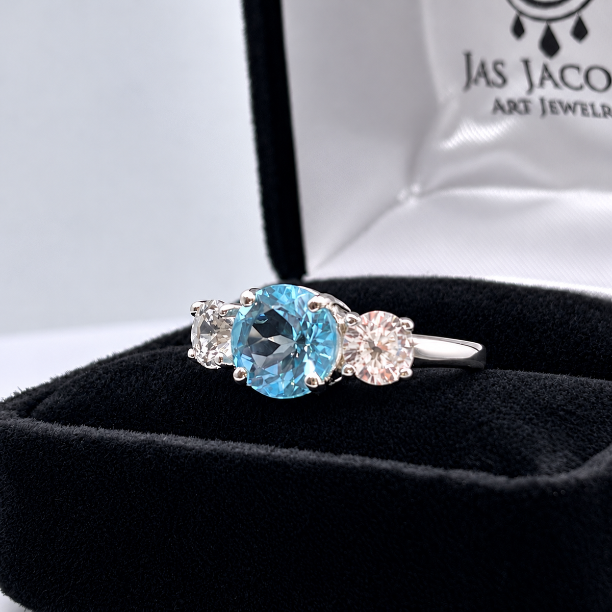 4ct Sky Blue Topaz & White Sapphire Three Stone Ring