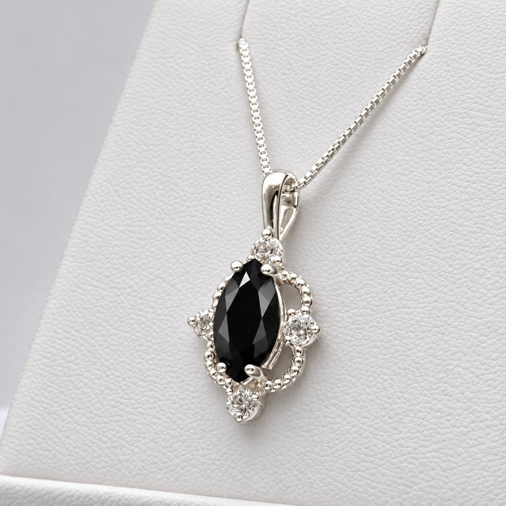 Marquise Black Onyx & White Sapphire Pendant Necklace