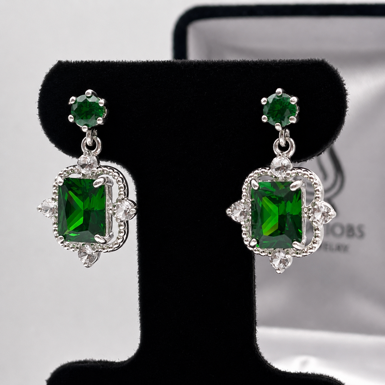 10.4ctw Emerald Cut Emerald Earrings White Sapphire Accents