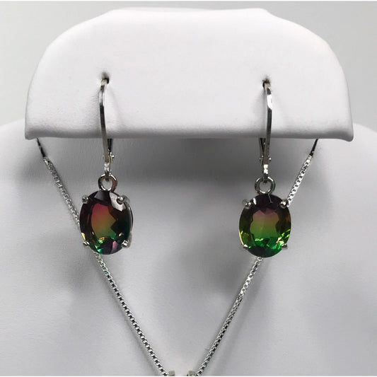 BEAUTIFUL 6ctw Watermelon Tourmaline Quartz Earrings in Sterling Silver