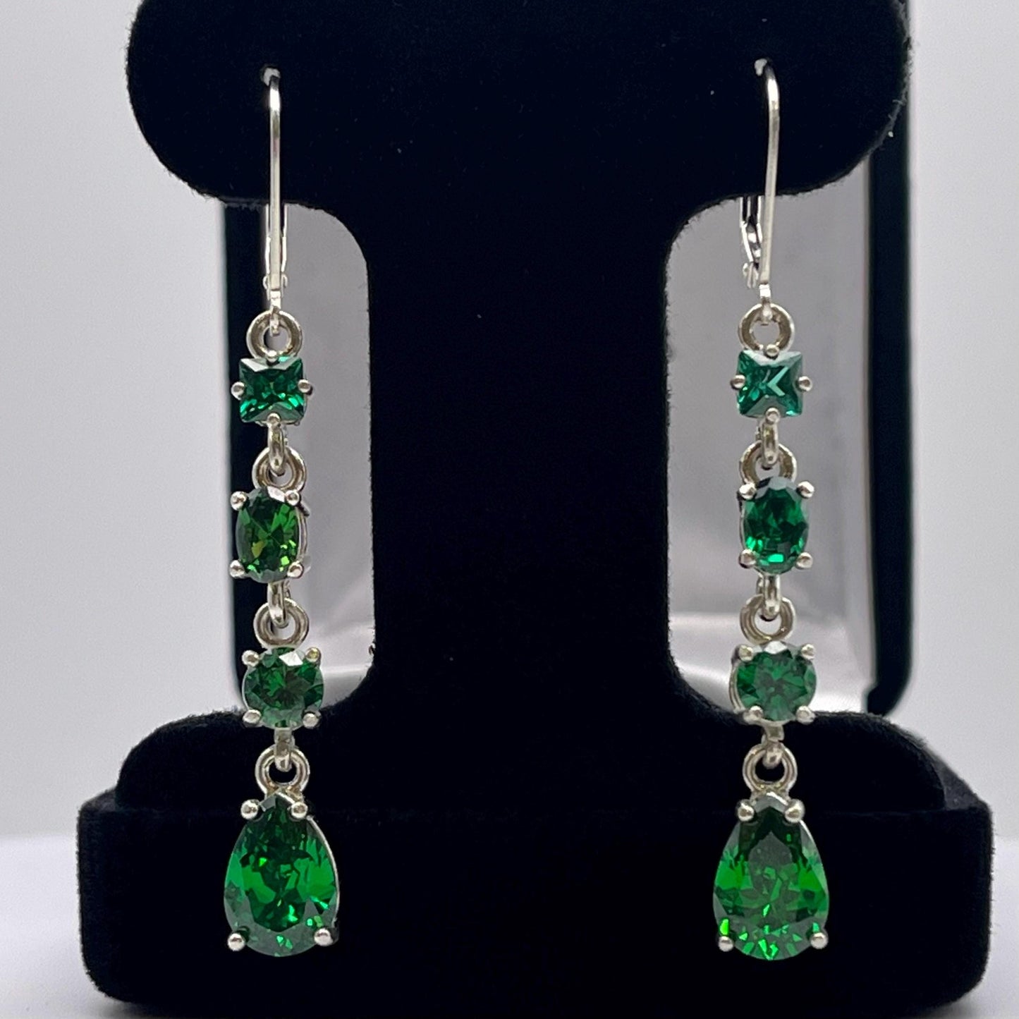 6.6ctw Multi Cut Emerald Earrings Drop Dangle 2” Teardrop