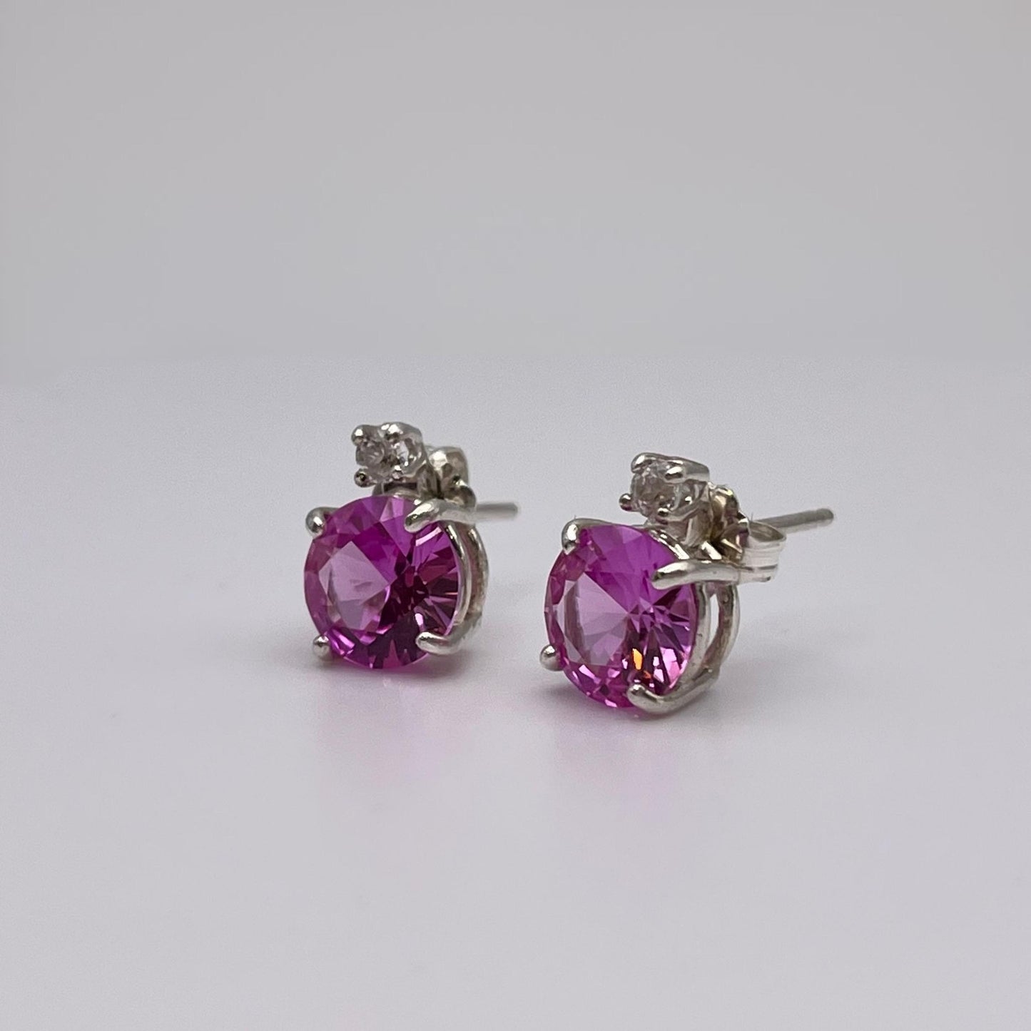4ctw Brilliant Cut Pink Sapphire Earrings Stud with accents Jewelry Gift September Birthstone