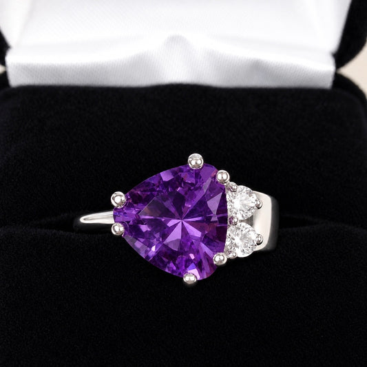 3ctw Trillion Cut Amethyst & White Sapphire Sculptural Asymmetrical Ring