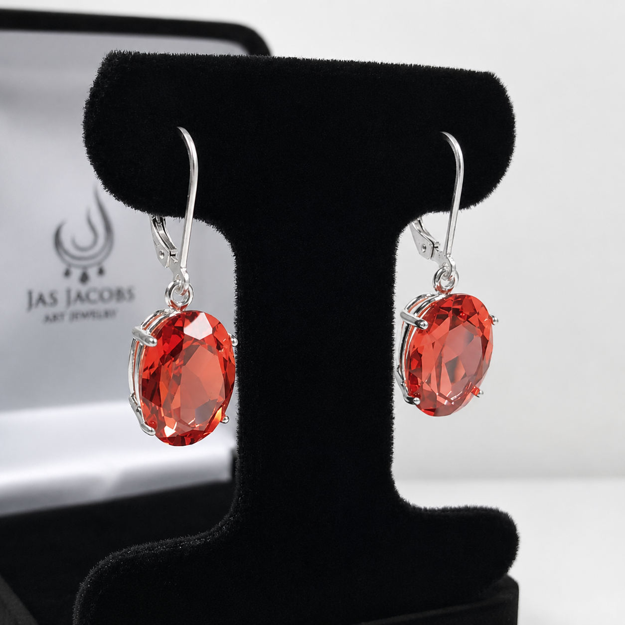 16ctw Oval Cut Padparadscha Sapphire Earrings | Orange Gemstone Dangle Earrings