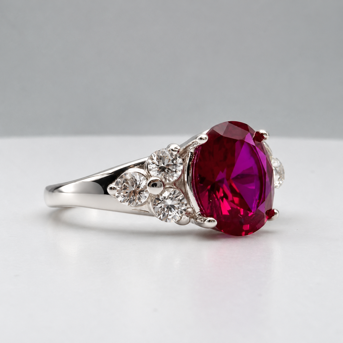 3.78ctw Oval Ruby & White Sapphire Ring – Victorian Inspired