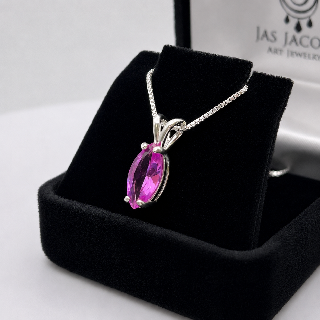 2CT Marquise Cut Pink Sapphire Solitaire Pendant Necklace