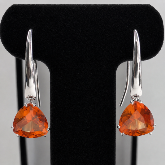 7ct Trillion Cut Padparadscha Sapphire Dangle Earrings in Sterling Silver