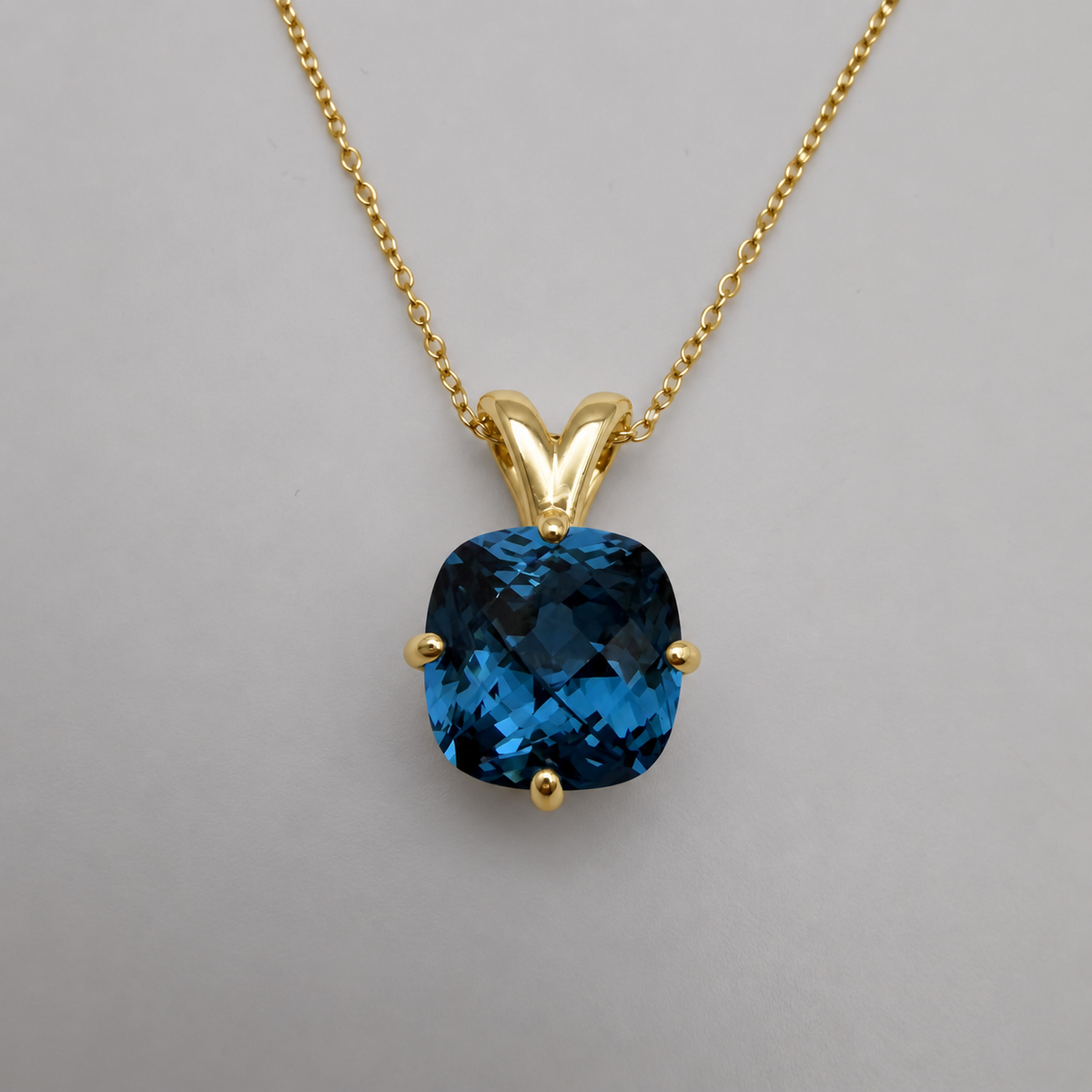 4ct London Blue Spinel Cushion Cut Pendant Necklace