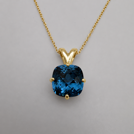 4ct London Blue Spinel Cushion Cut Pendant Necklace