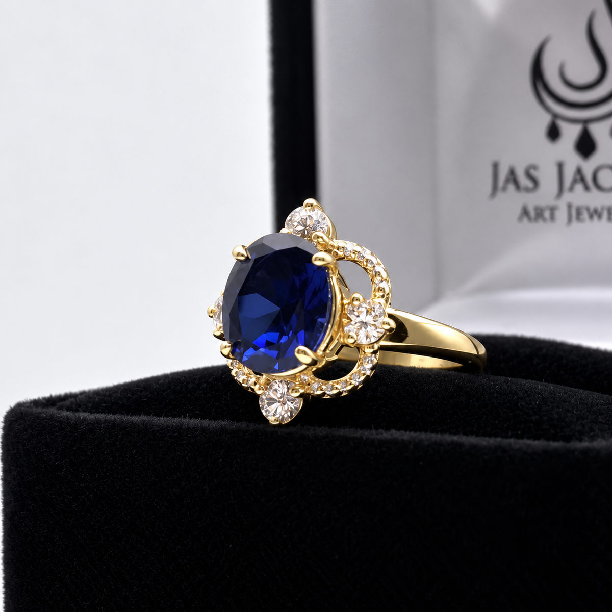 3ct Oval Blue Sapphire & Diamond Vintage-Inspired Ring