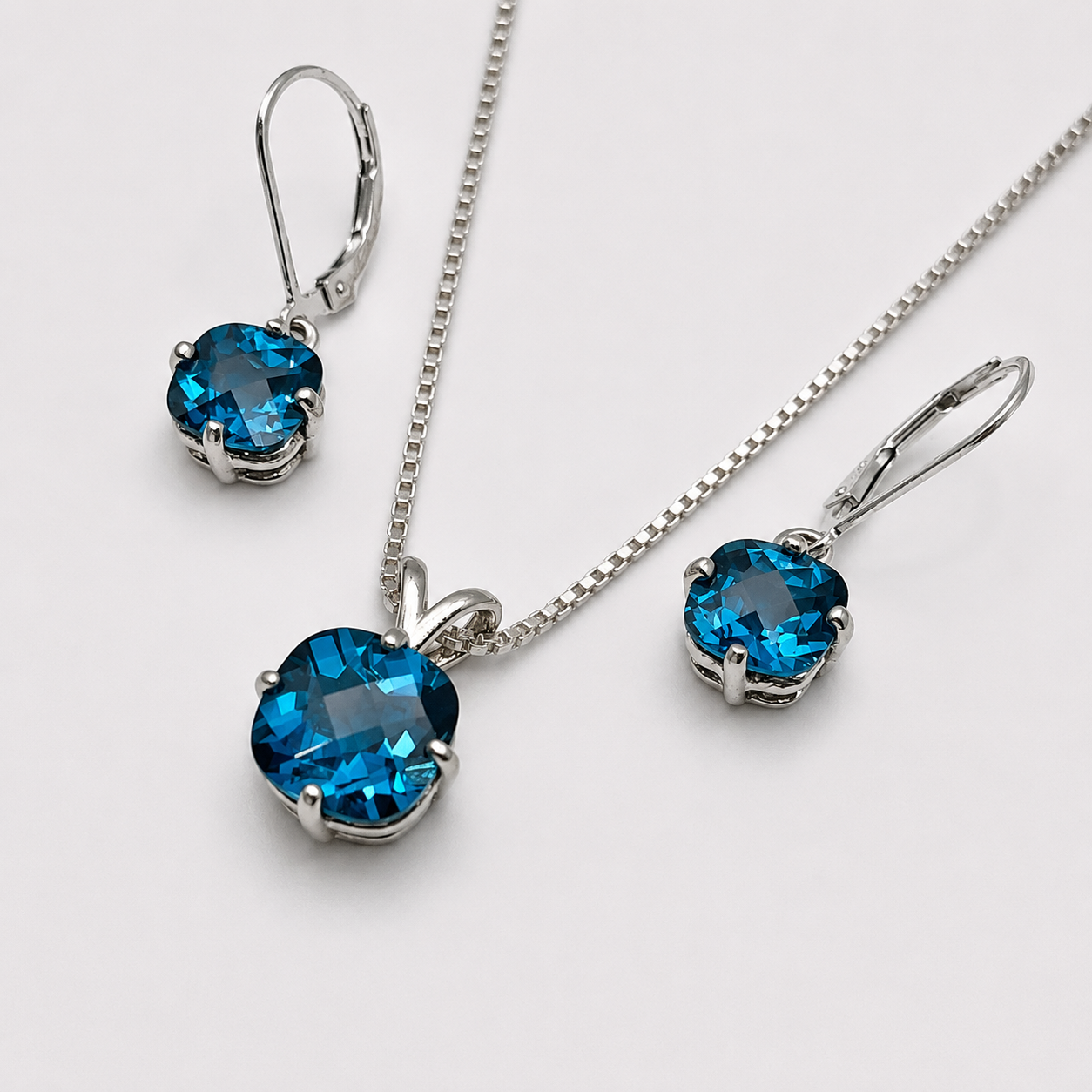 8ctw Cushion Cut London Blue Spinel Necklace and Earrings Set