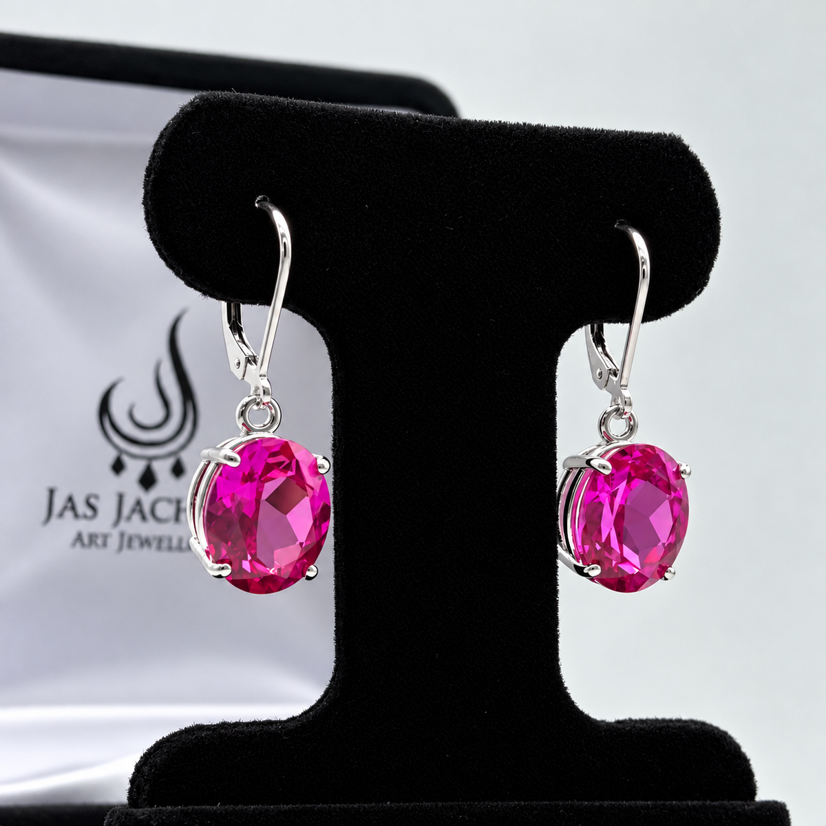 10ctw Bright Pink Sapphire Oval Cut Drop Earrings