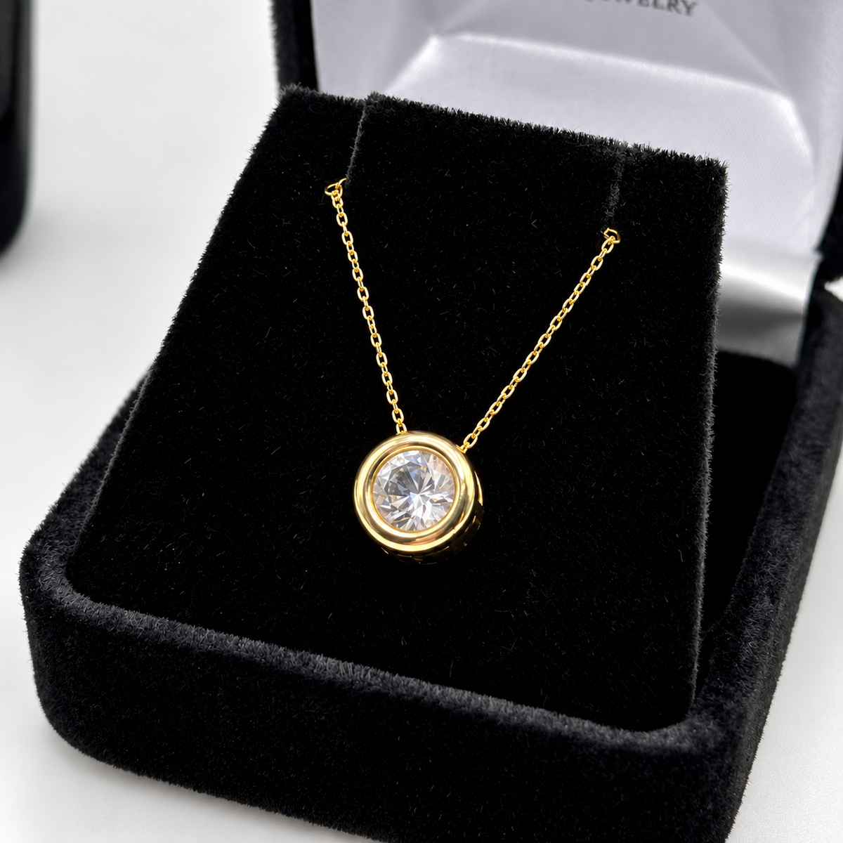 Bezel Set Lab Grown Diamond Solitaire Slider Necklace
