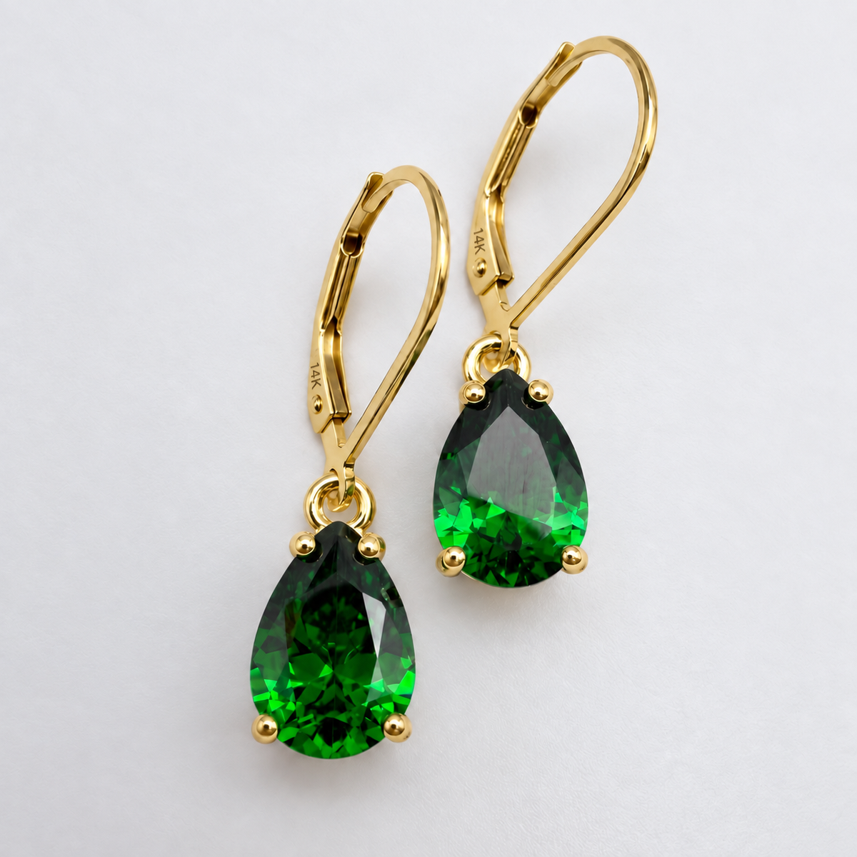 4ctw Pear Cut Emerald Drop Earrings | Solid Gold