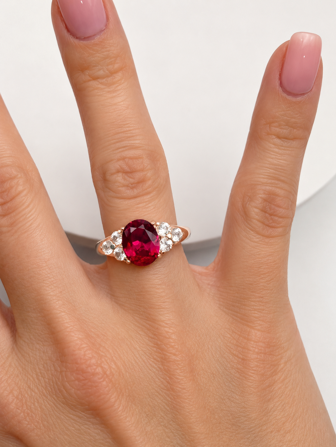 3.78ctw Oval Ruby & White Sapphire Ring – Victorian Inspired