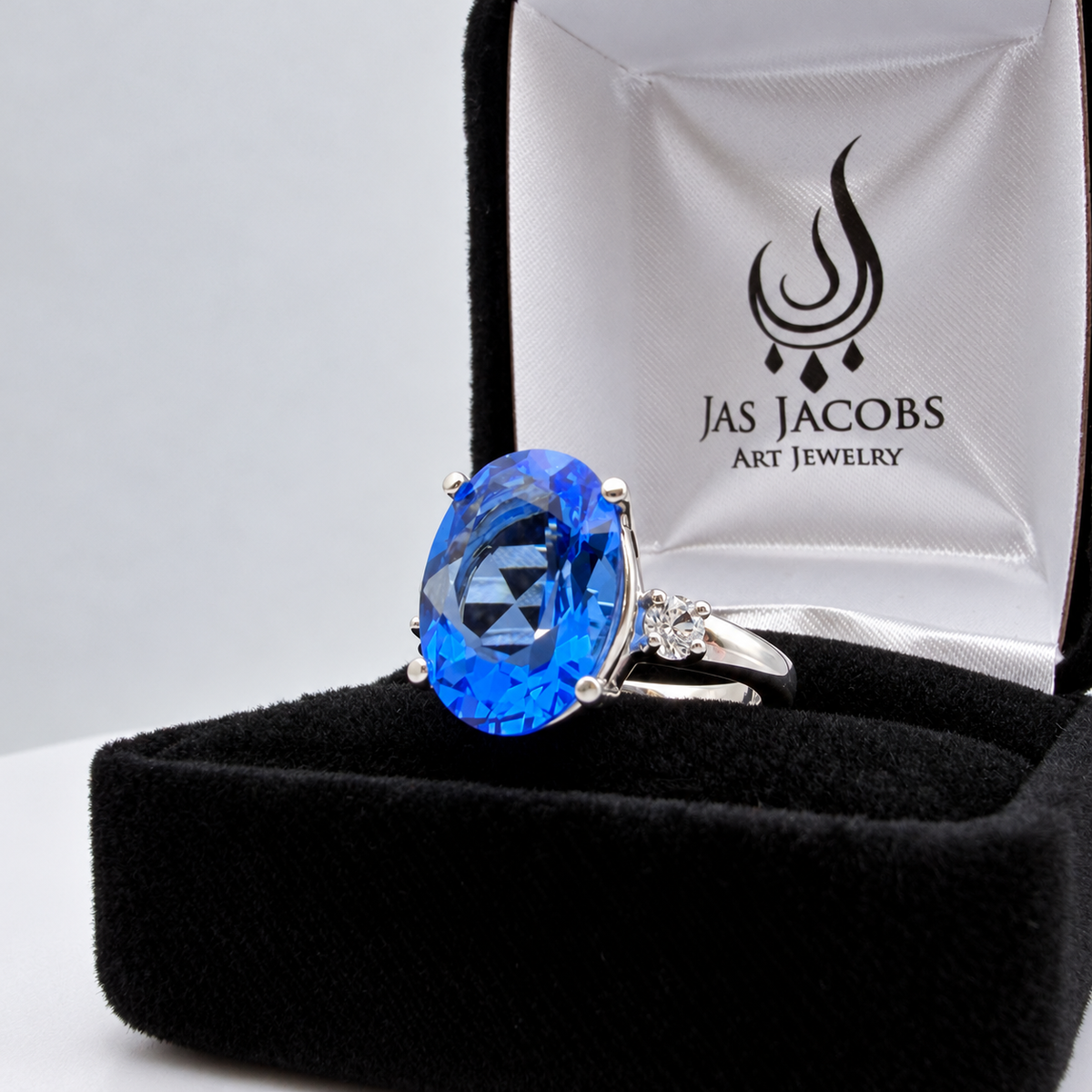 6ct Oval Blue Quartz & White Sapphire Statement Ring