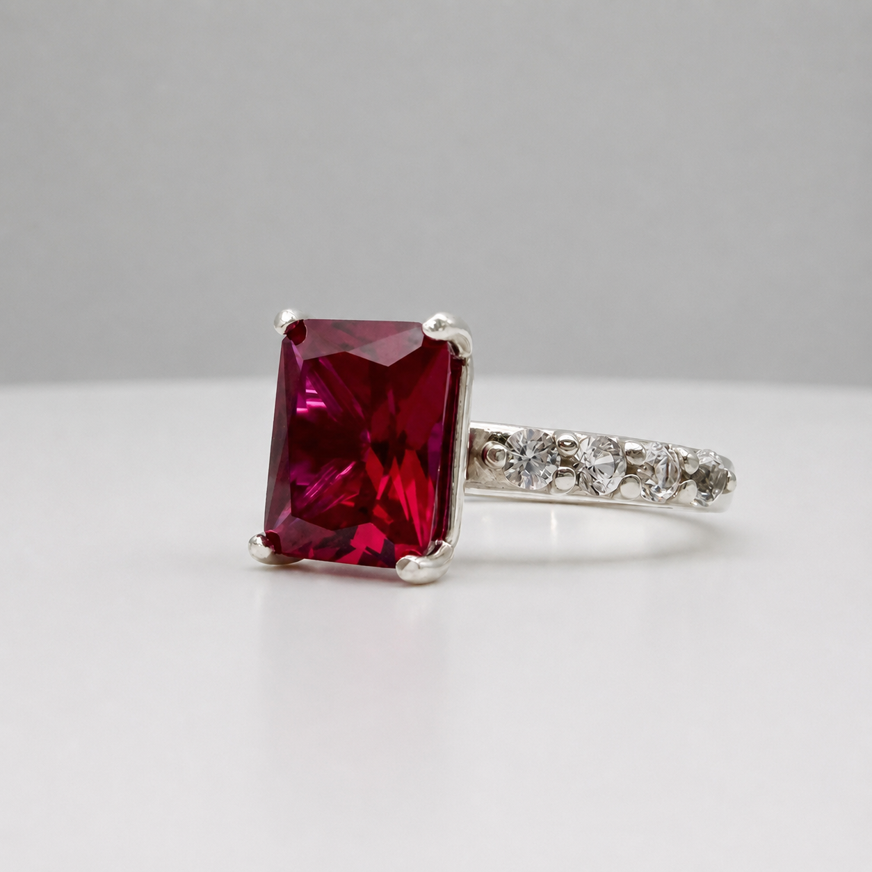 4.64 CTW Emerald Cut Ruby Ring | Diamond Band