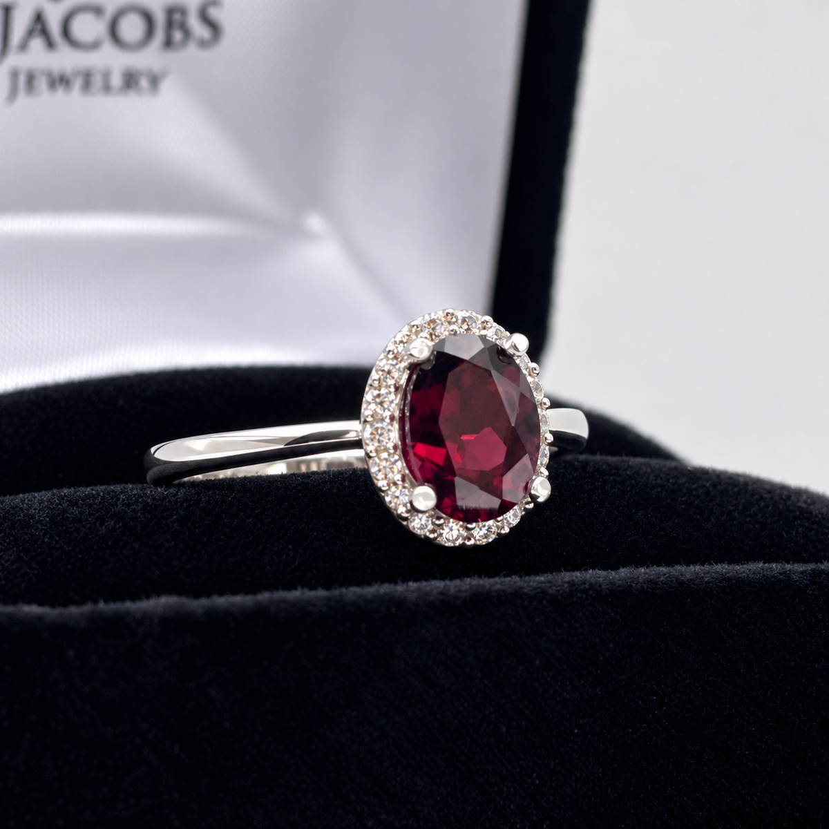 1.65ct Oval Rhodolite Garnet Halo Ring
