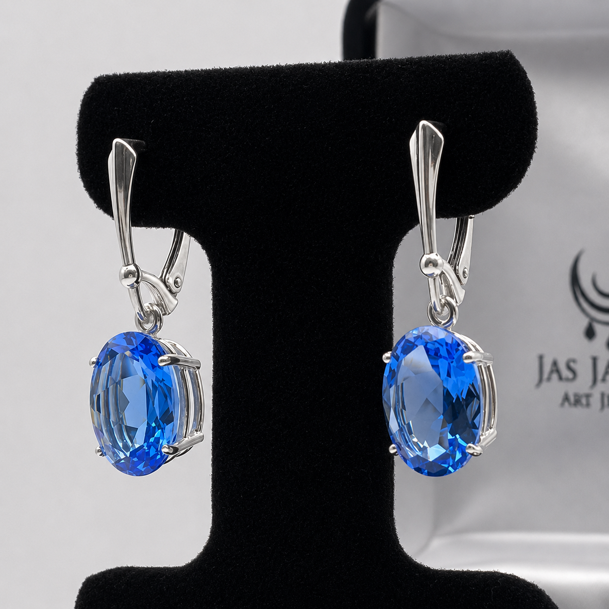 9 Carat Oval Paraiba Blue Quartz Leverback Earrings in Sterling Silver