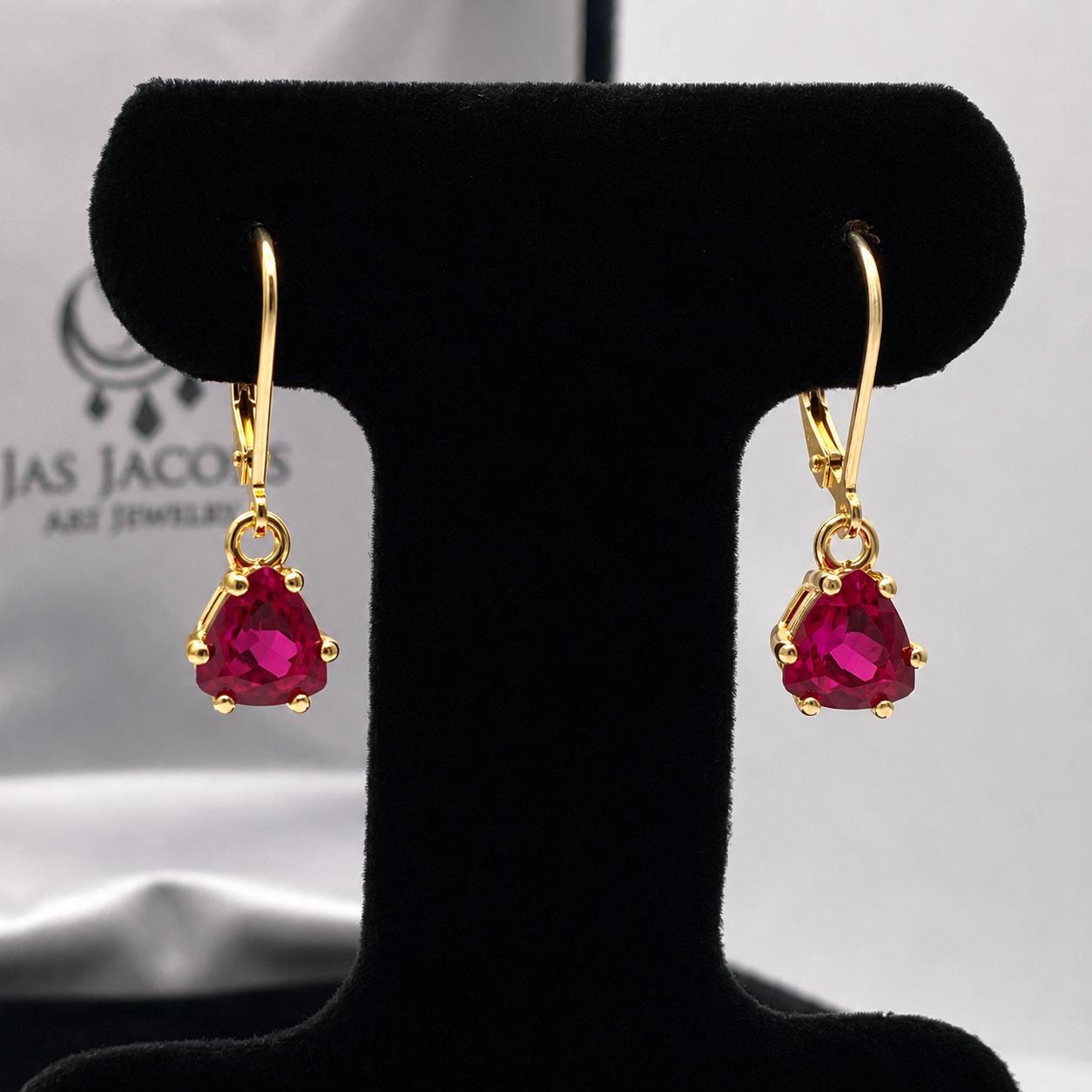 3.3ctw Trillion Cut Ruby Dangle Earrings