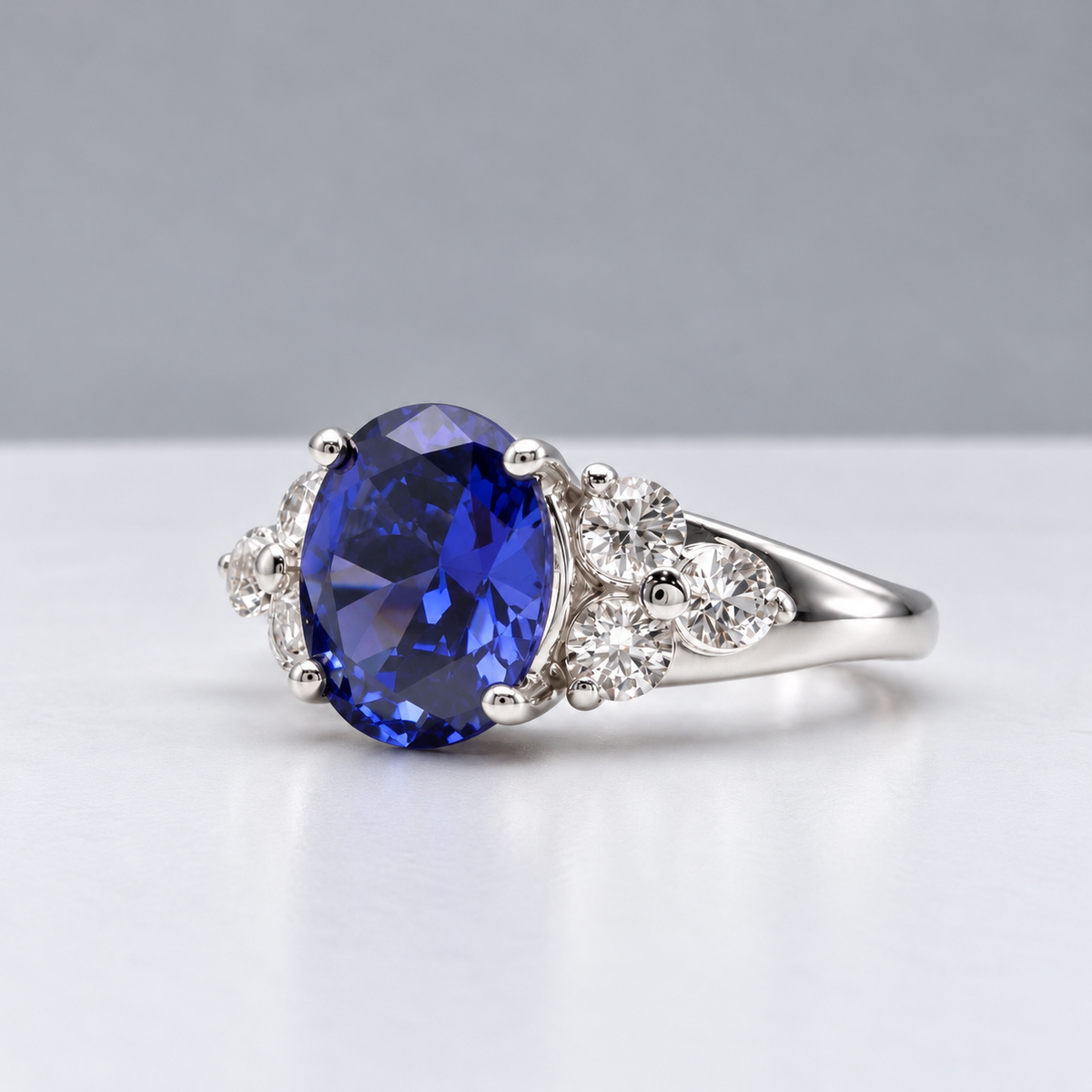 4ctw Oval Tanzanite & White Sapphire Gold Ring