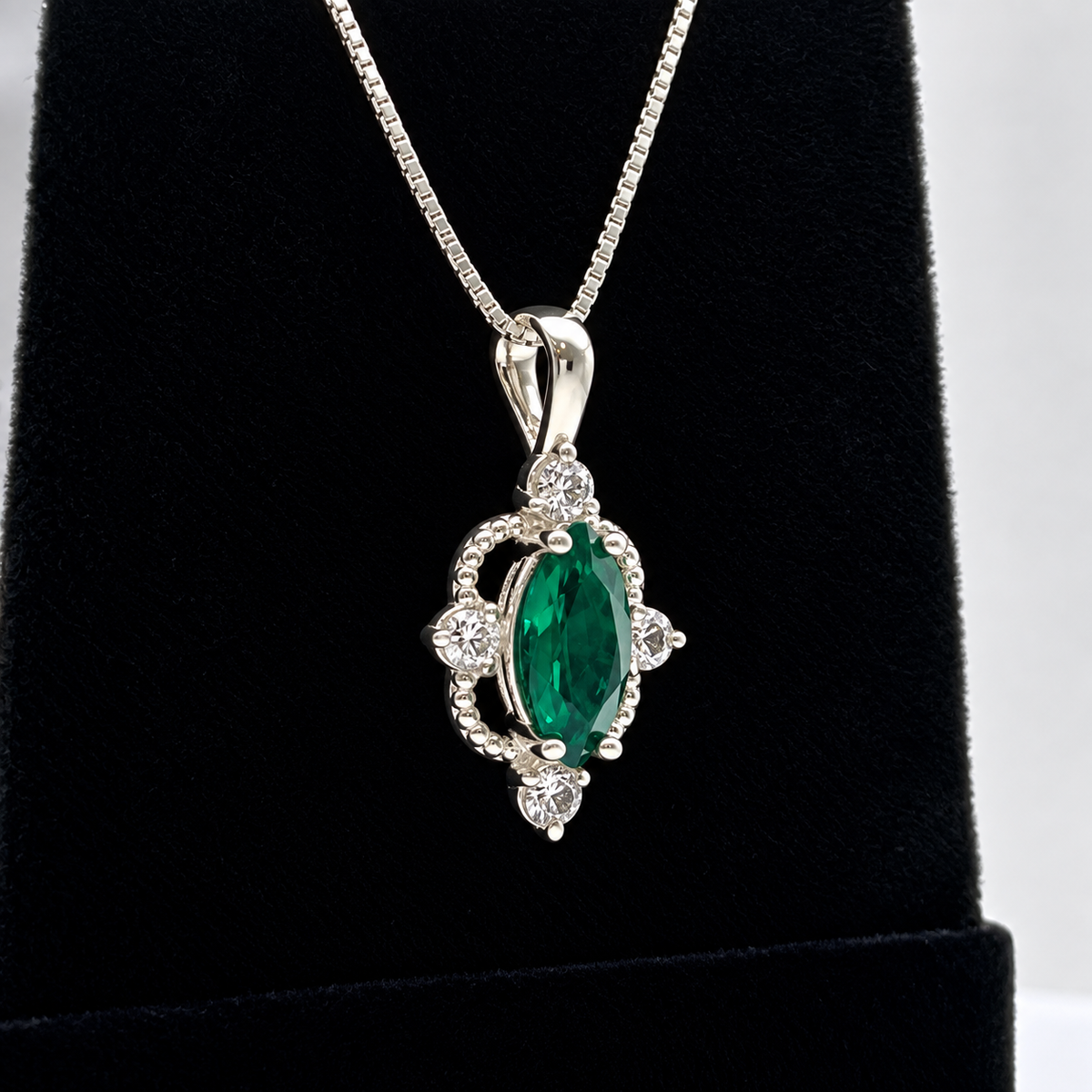 2ct Marquise Cut Emerald Necklace | White Sapphire Accent