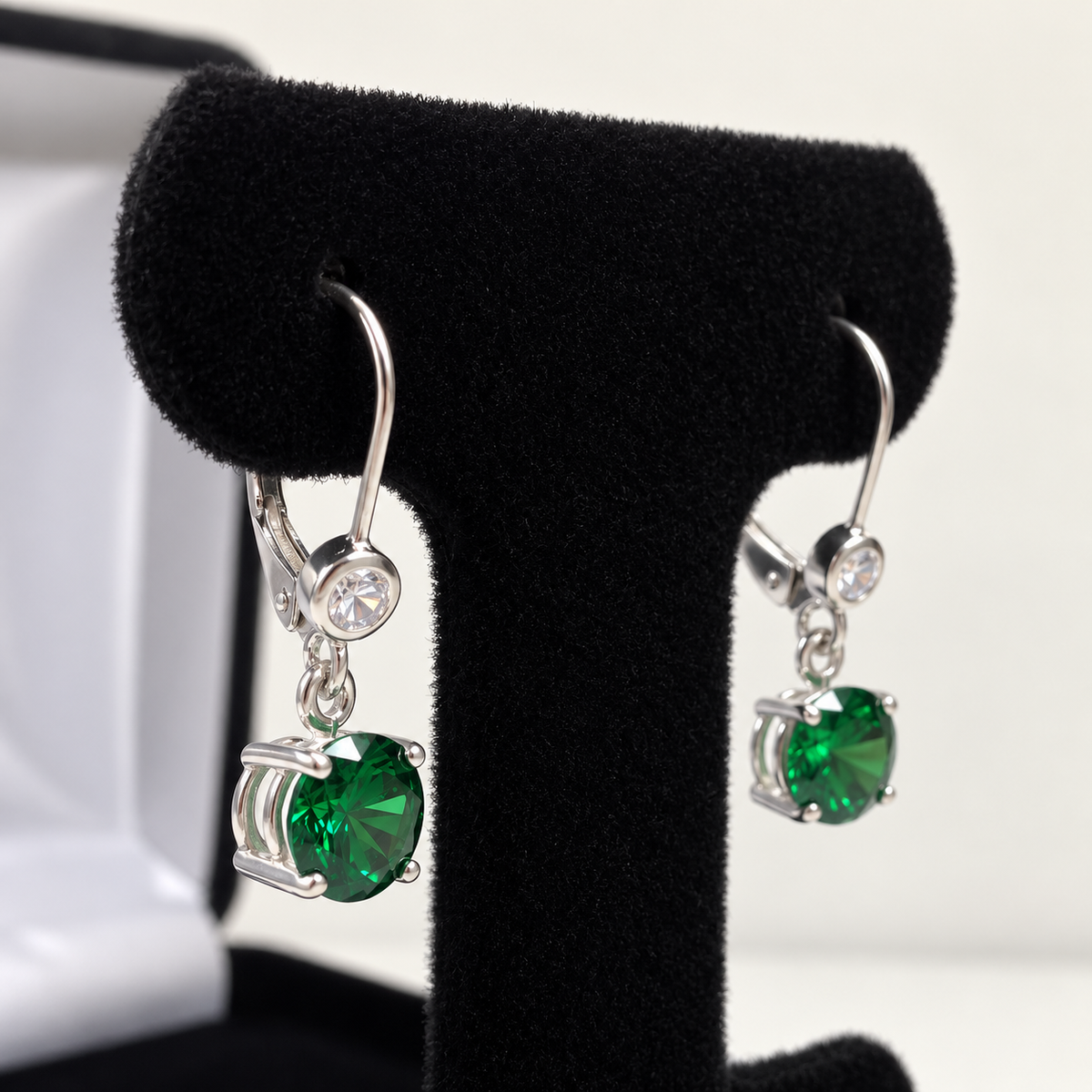 4ctw Round Emerald & Cubic Zirconia Leverback Earrings