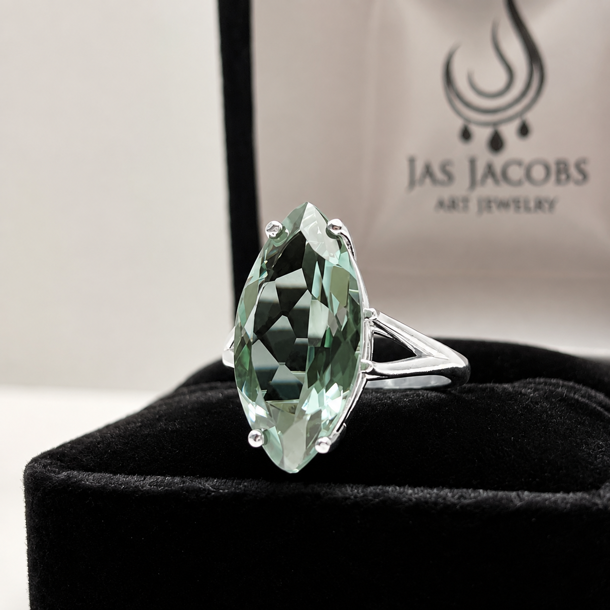 6 Ct Natural Green Quartz Marquise Statement Ring