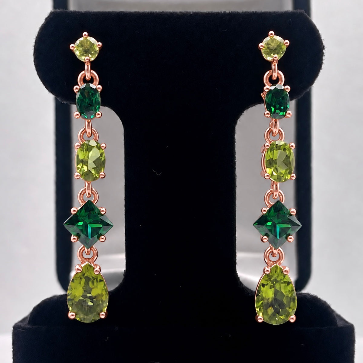 9.26ctw Multi Cut Emerald & Peridot Drop Earrings