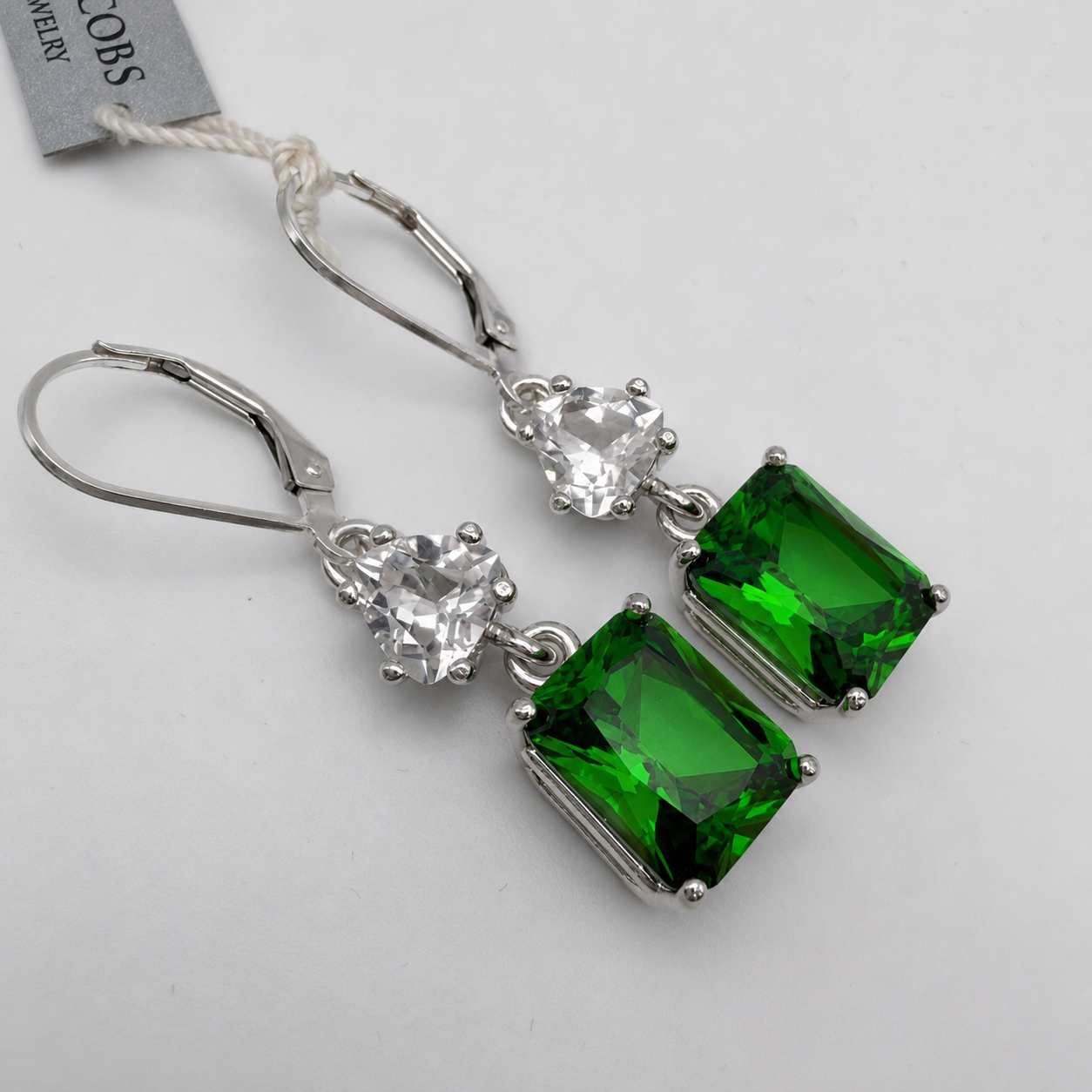 9ctw Emerald Cut Emerald & White Sapphire Dangle Earrings