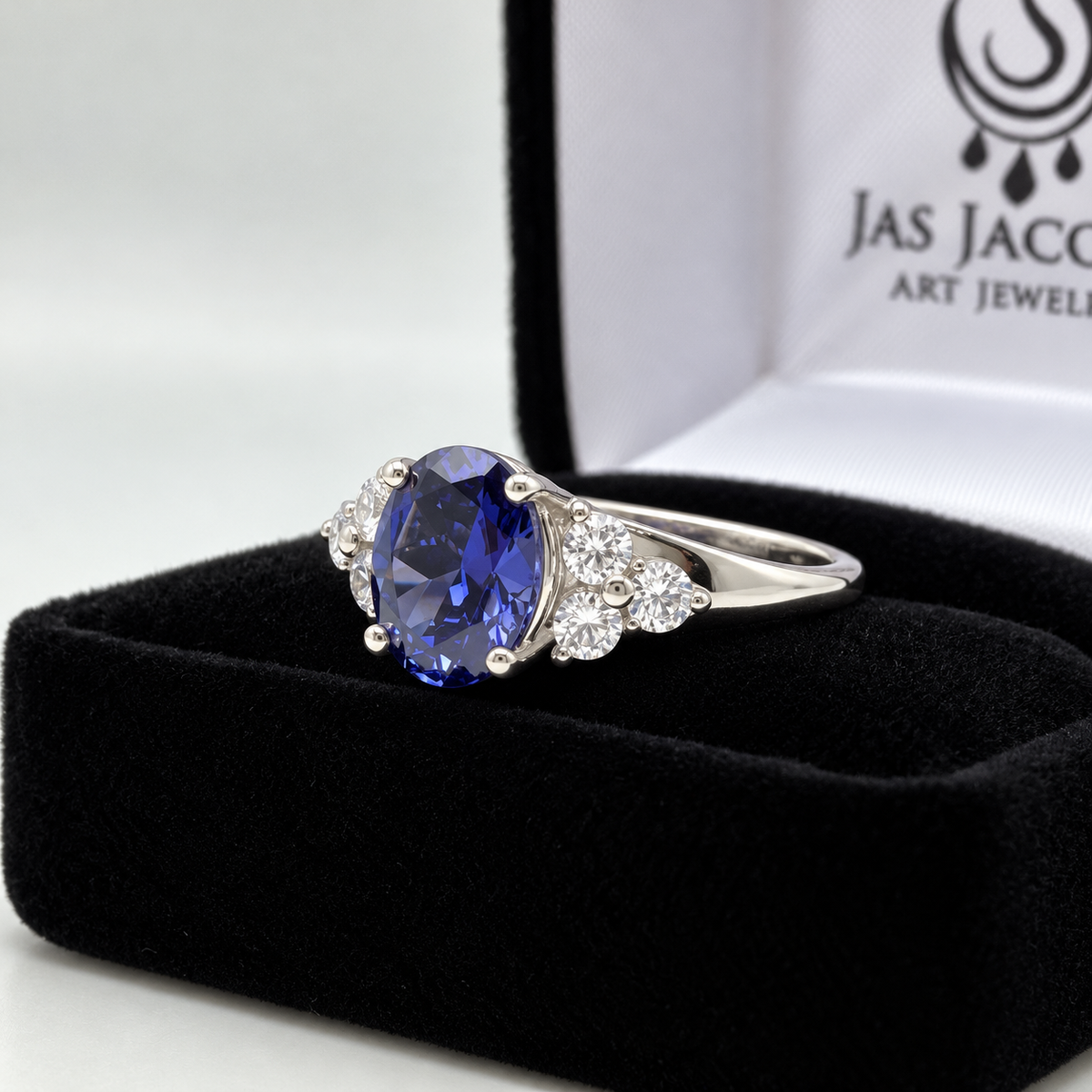 4ct Oval Tanzanite & White Sapphire Ring in Sterling Silver