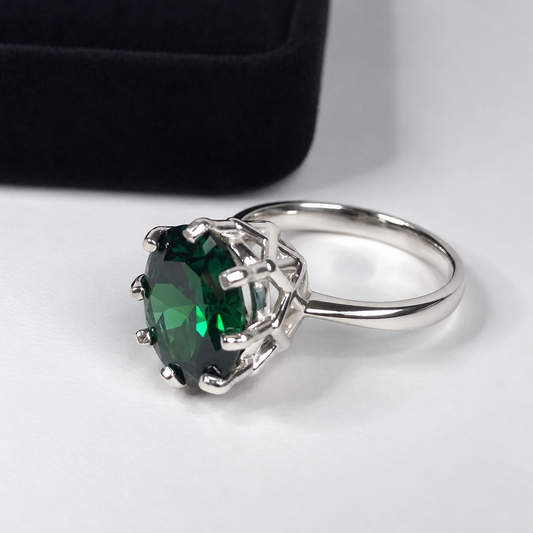 5ct Oval Simulated Emerald Statement Ring – Art Deco Inspired