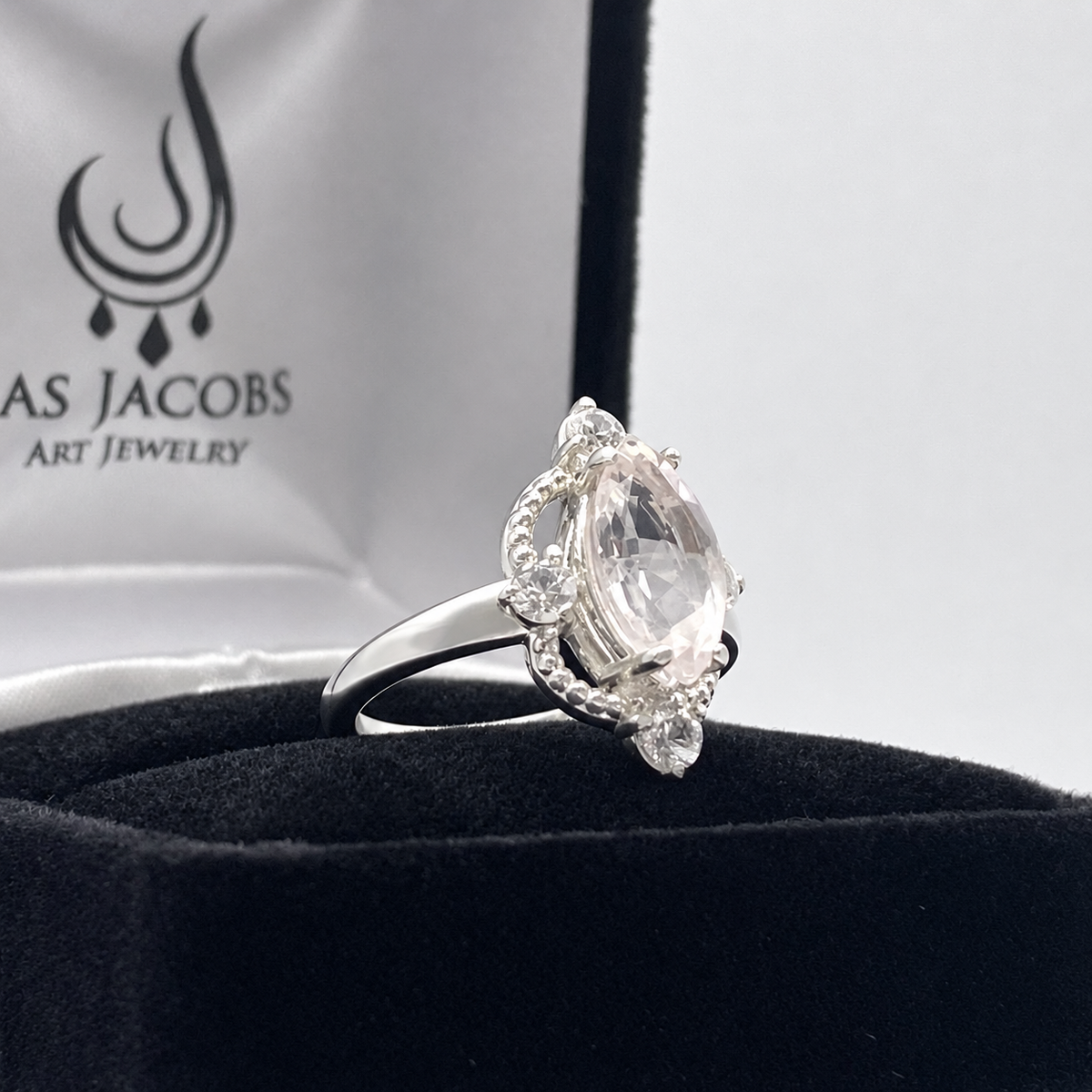 2.5ctw Marquise Rose Quartz & White Sapphire Navette Ring