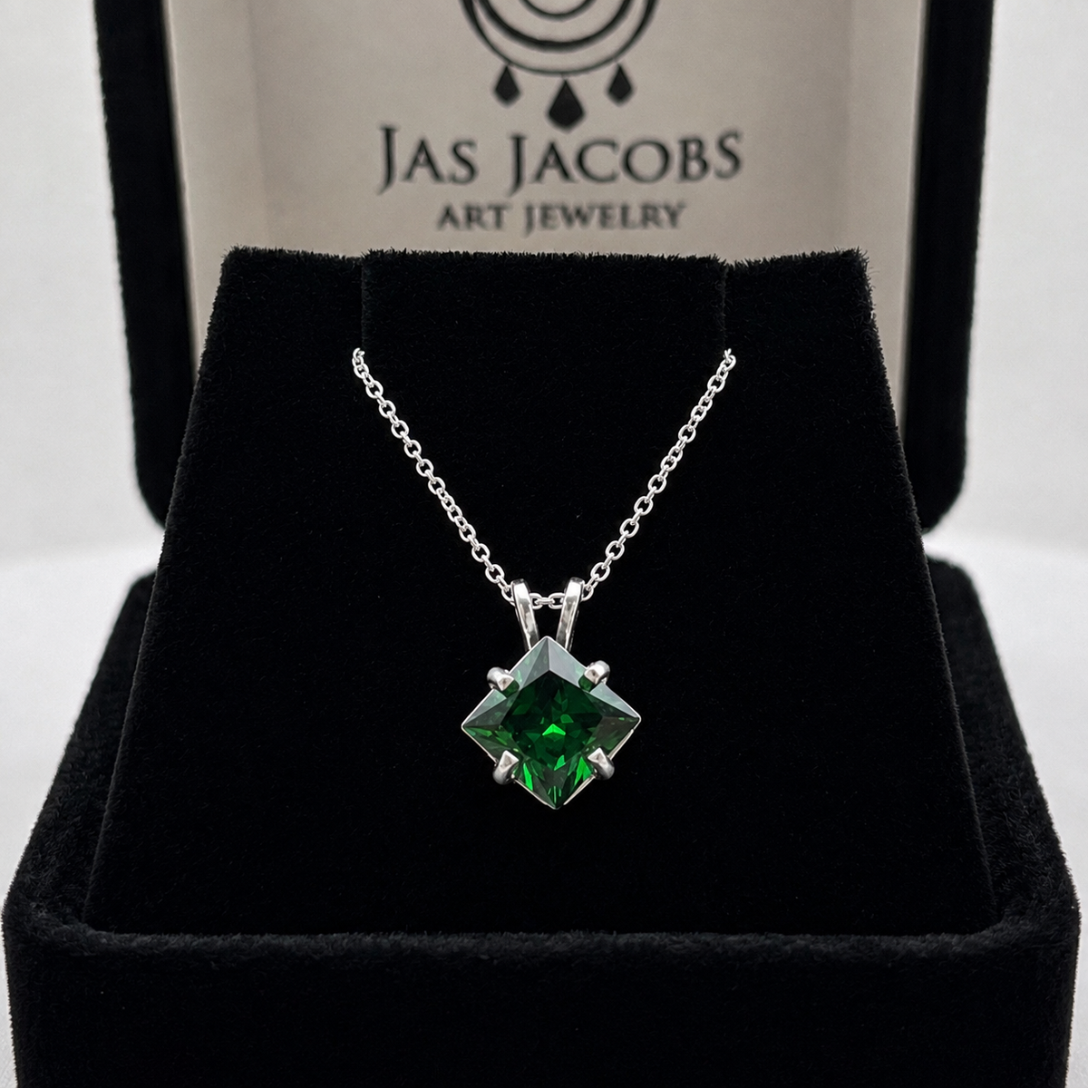 1 Ct Princess Cut Simulated Emerald Solitaire Pendant Necklace