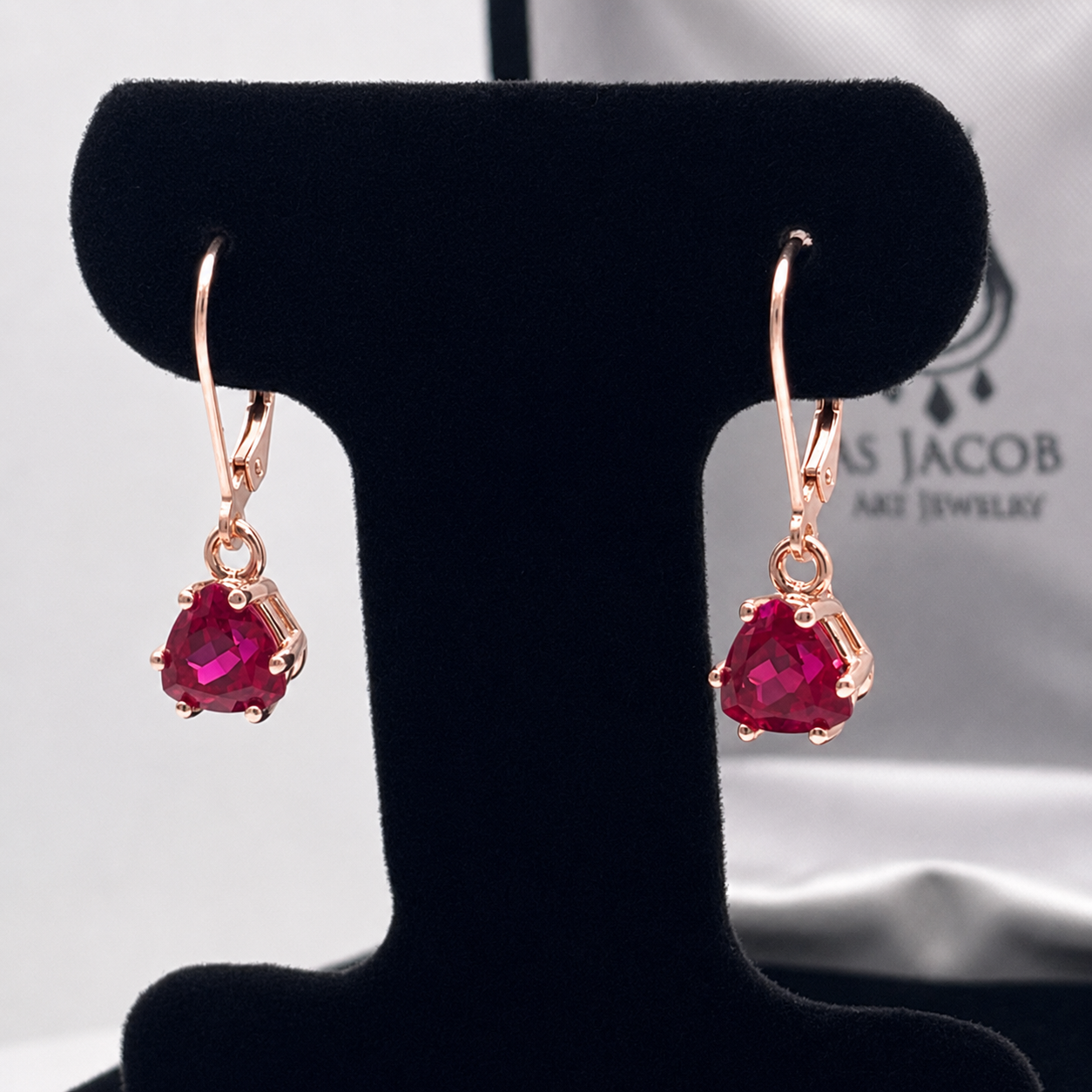 3.3ctw Trillion Cut Ruby Dangle Earrings