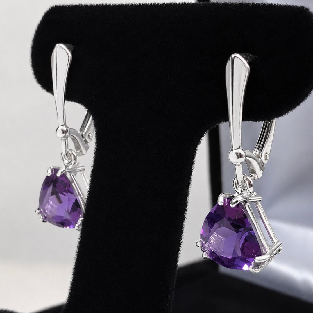 7ctw Trillion Cut Amethyst Earrings