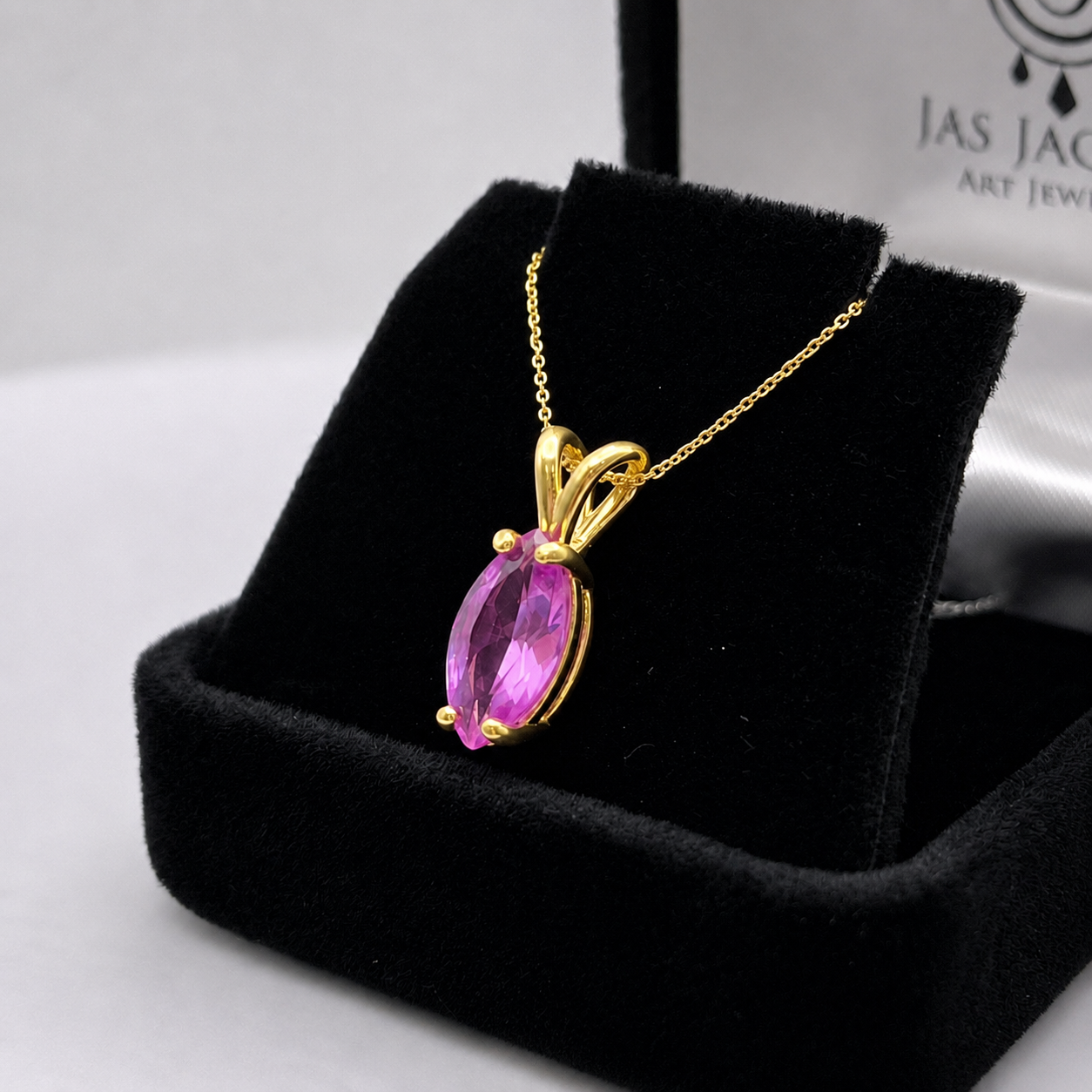 2CT Marquise Cut Pink Sapphire Solitaire Pendant Necklace