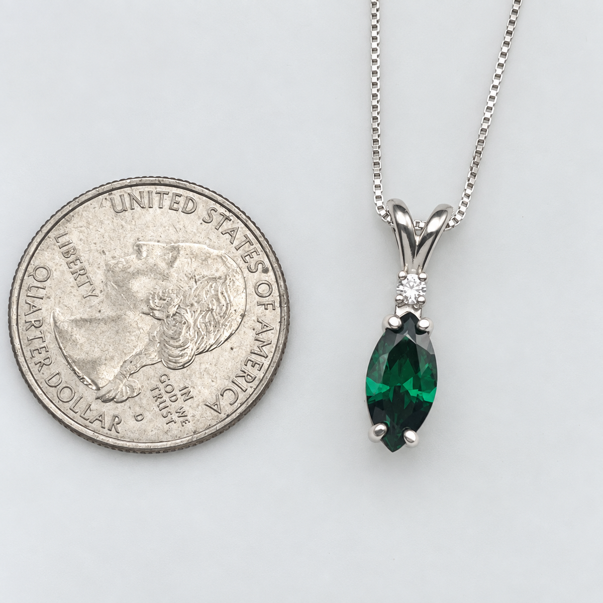 1.8ctw Marquise Cut Emerald Necklace | White Sapphire Accent