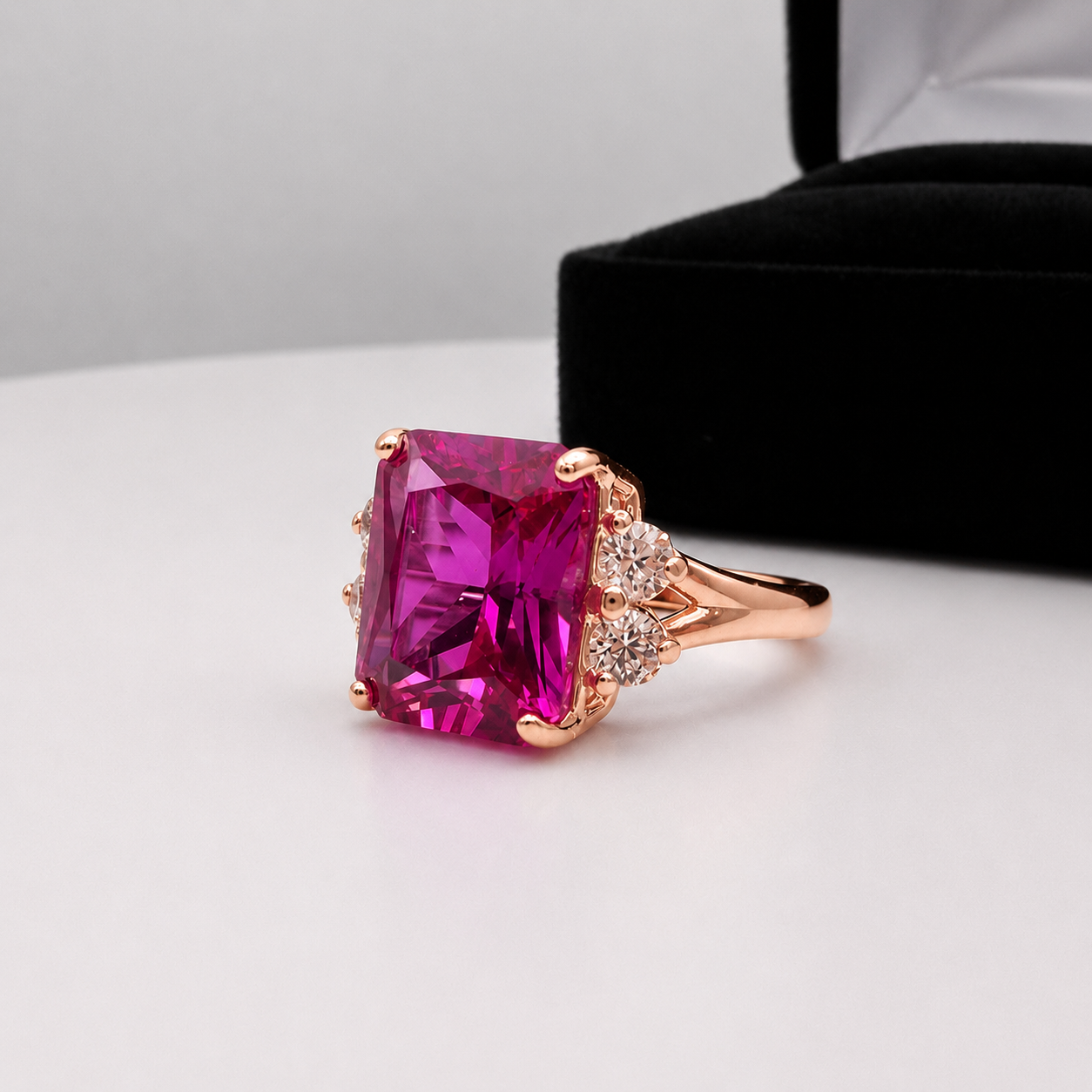 6ct Emerald Cut Pink Sapphire Diamond Ring