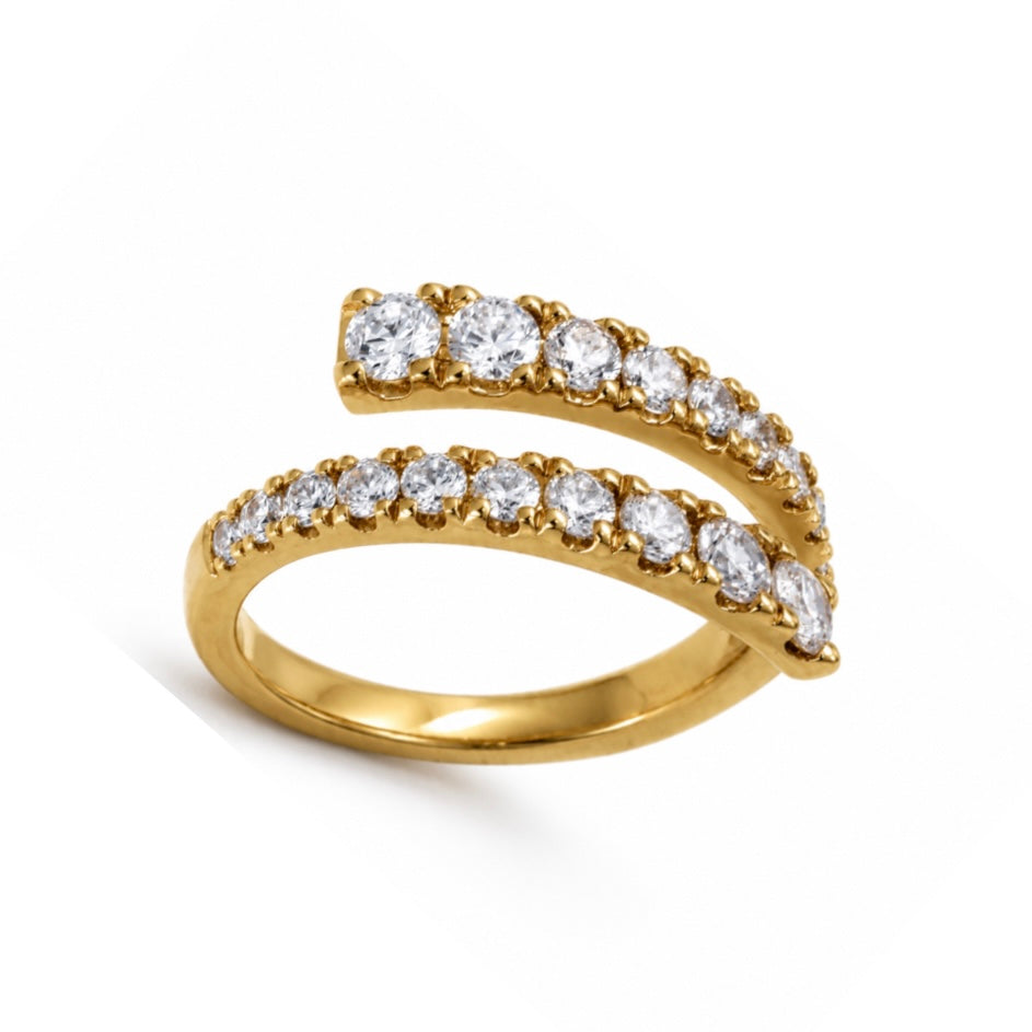 14K Yellow Gold Adjustable Open Bypass Ring | Lab Grown Diamond, Ruby, Emerald or Sapphire Spiral Ring | Made to Order