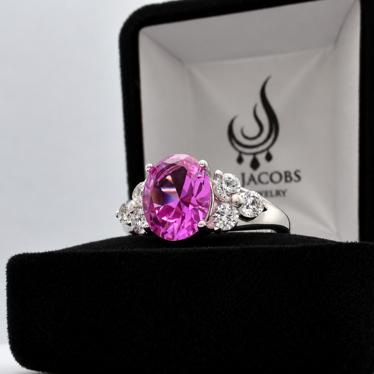 3.78ctw Oval Pink Sapphire & White Sapphire Floral Cluster Ring
