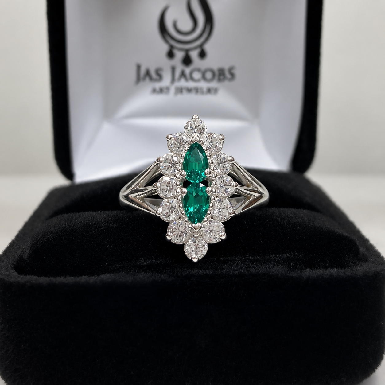 Vintage Style Double Pear Emerald Cluster Ring