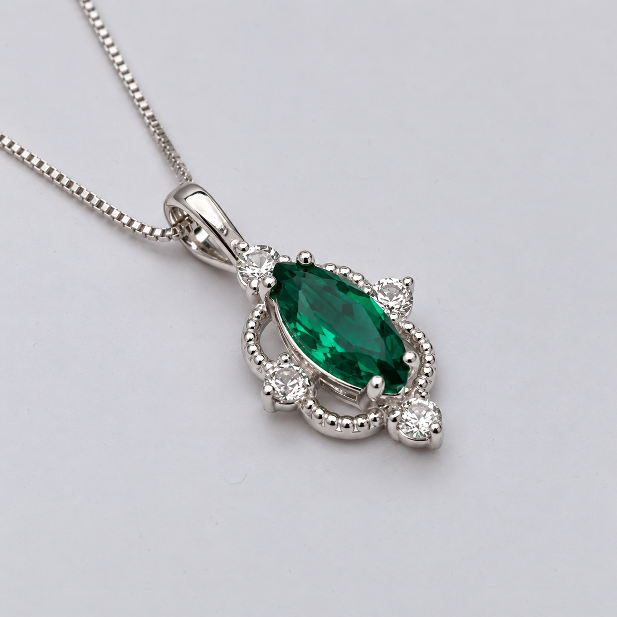 2ct Marquise Cut Emerald Necklace | White Sapphire Accent