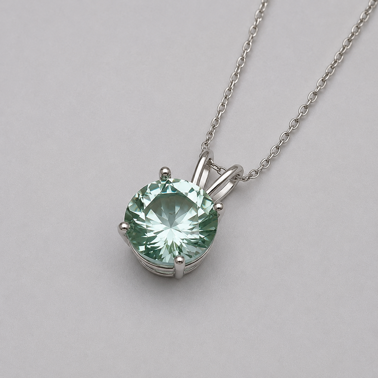 2CT Ice Green Spinel Pendant Necklace | Round Cut Solitaire | Mint Green Gemstone Necklace
